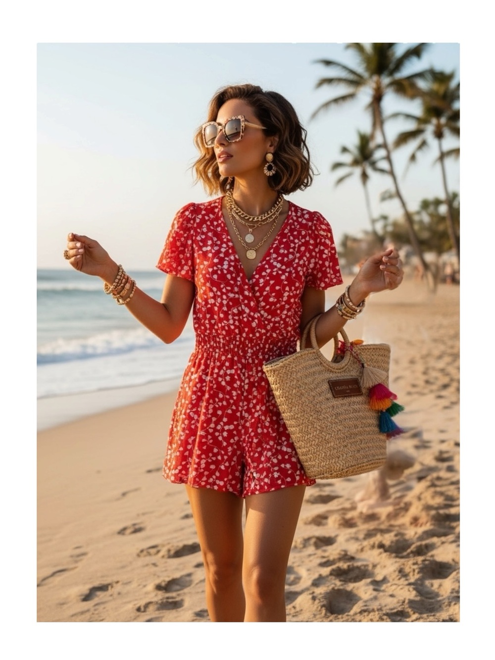 Anthropologie โ Somerset Flutter Sleeve Romper โ Red White Floral Linen โ XS โ